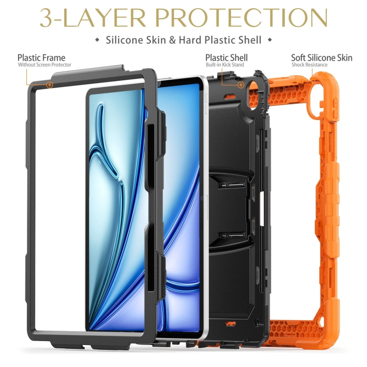 For iPad Air 13 2024 Silicone Hydric PC Tablet Case with Shoulder Strap & Holder(Orange) - iPad Air 13 2024 Cases by buy2fix | Online Shopping UK | buy2fix