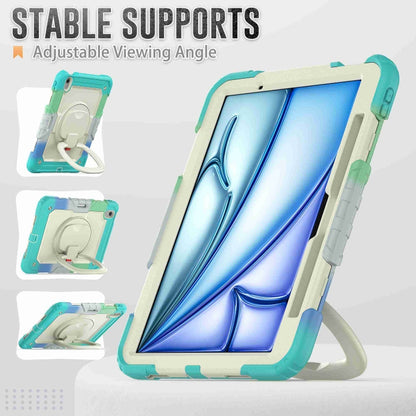 For iPad Air 11 2024 Handle Silicone Hydric PC Tablet Case with Shoulder Strap(Rainbow Blue) - iPad Air 11 2024 Cases by buy2fix | Online Shopping UK | buy2fix