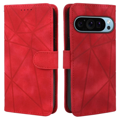 For Google Pixel 9 / 9 Pro Skin Feel Geometric Lines Leather Phone Case(Red) - Google Cases by buy2fix | Online Shopping UK | buy2fix