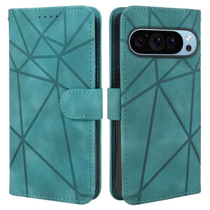 For Google Pixel 9 / 9 Pro Skin Feel Geometric Lines Leather Phone Case(Green) - Google Cases by buy2fix | Online Shopping UK | buy2fix