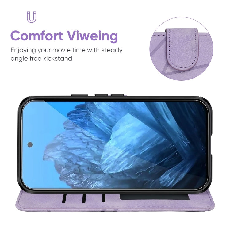 For Google Pixel 9 Pro XL Skin Feel Geometric Lines Leather Phone Case(Purple) - Google Cases by buy2fix | Online Shopping UK | buy2fix