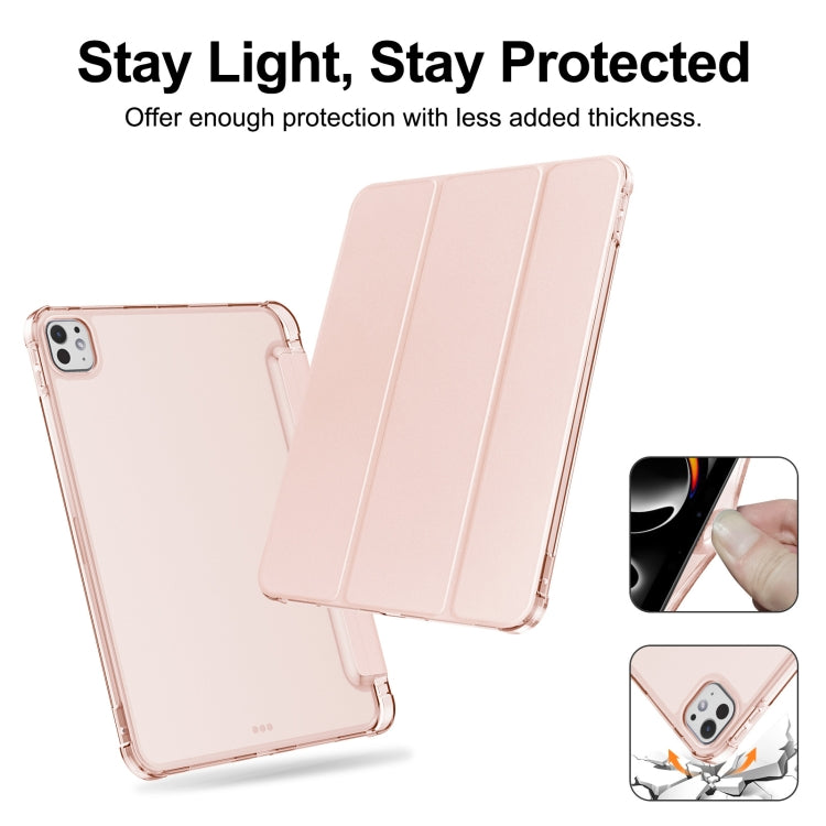 For iPad Pro 11 2024 Tri-fold Holder TPU Cover Frosted Leather Smart Tablet Case withh Pen Slot(Rose Gold) - iPad Pro 11 2024 Cases by buy2fix | Online Shopping UK | buy2fix