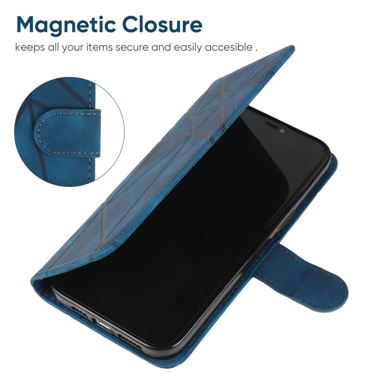 For OnePlus 12 Skin Feel Geometric Lines Leather Phone Case(Blue) - OnePlus Cases by buy2fix | Online Shopping UK | buy2fix