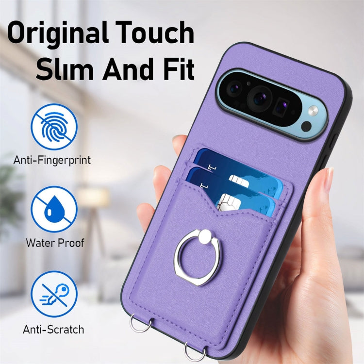 For Google Pixel 9 Pro XL R20 Ring Card Holder Phone Case(Purple) - Google Cases by buy2fix | Online Shopping UK | buy2fix