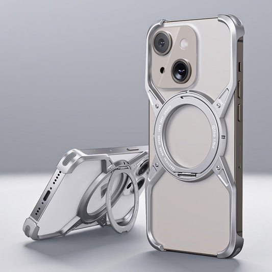 For iPhone 13 / 14 / 15 Aluminum Alloy Frameless 360-Degree Rotating Phone Case(Silver) - iPhone 14 Cases by buy2fix | Online Shopping UK | buy2fix