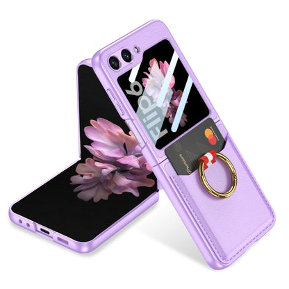 For Samsung Galaxy Z Flip6 GKK Integrated Ultra-thin Leather Card Slots Phone Case with Ring Holder(Purple) - Galaxy Z Flip6 5G Cases by GKK | Online Shopping UK | buy2fix