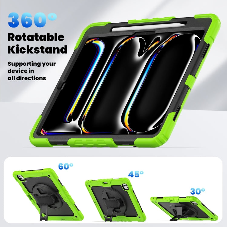 For iPad Pro 13 2024 Silicone Hybrid PC Tablet Case with Shoulder Strap(Black + Yellow Green) - iPad Pro 13 2024 Cases by buy2fix | Online Shopping UK | buy2fix