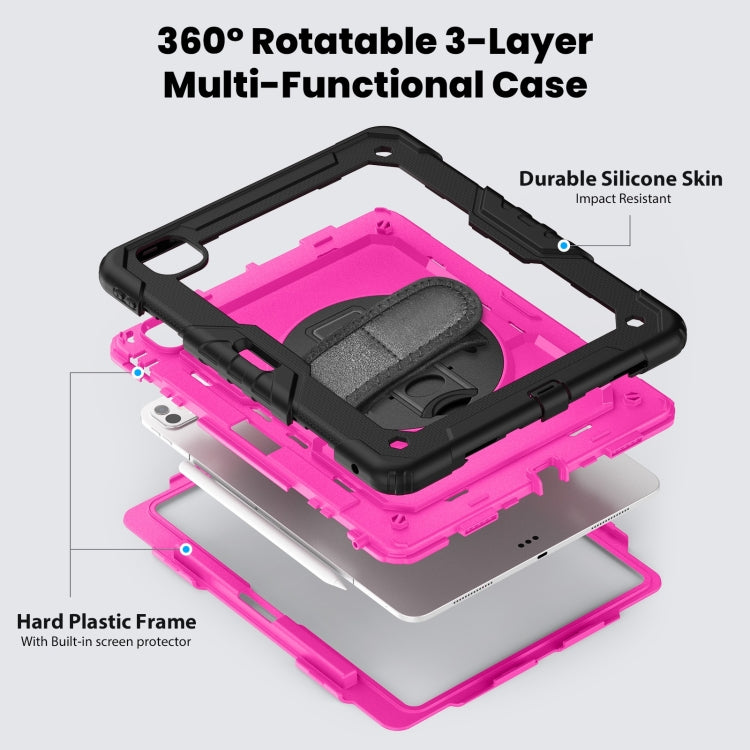 For iPad Pro 13 2024 Silicone Hybrid PC Tablet Case with Shoulder Strap(Rose Red + Black) - iPad Pro 13 2024 Cases by buy2fix | Online Shopping UK | buy2fix