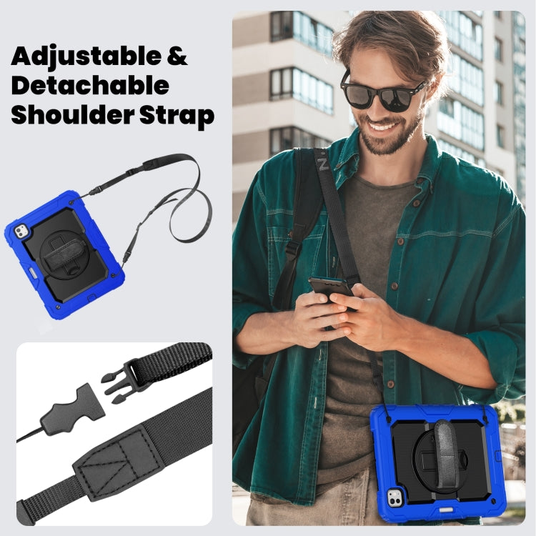 For iPad Pro 11 2024 Silicone Hybrid PC Tablet Case with Shoulder Strap(Black + Dark Blue) - iPad Pro 11 2024 Cases by buy2fix | Online Shopping UK | buy2fix