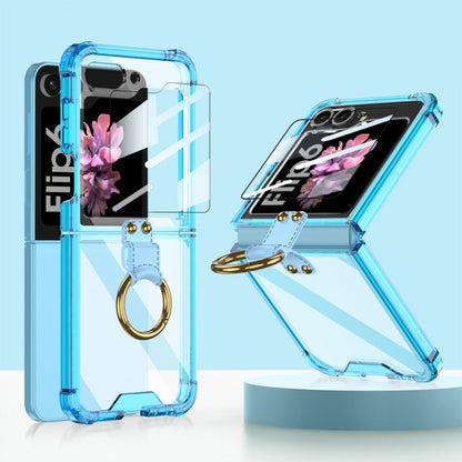 For Samsung Galaxy Z Flip6 GKK Airbag Ring Full Coverage Phone Case with Tempered Film(Blue) - Galaxy Z Flip6 5G Cases by GKK | Online Shopping UK | buy2fix