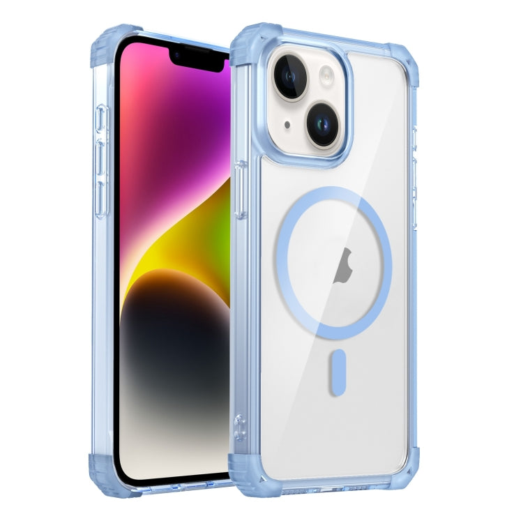 For iPhone 14 Transparent MagSafe Magnetic Phone Case(Blue) - iPhone 14 Cases by buy2fix | Online Shopping UK | buy2fix