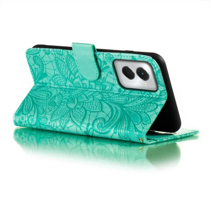 For Motorola Moto G Power 5G 2024 Lace Flower Embossing Flip Leather Phone Case(Green) - Motorola Cases by buy2fix | Online Shopping UK | buy2fix