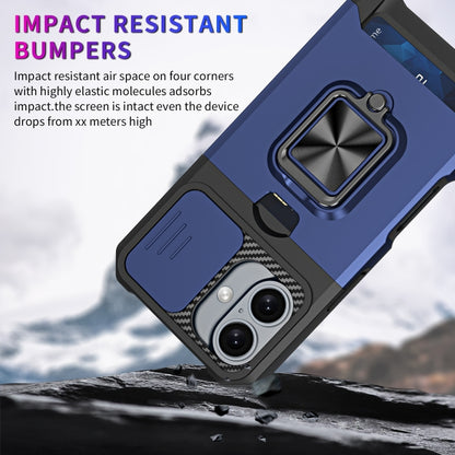 For iPhone 16 Plus Camera Shield Card Slot PC+TPU Phone Case(Blue) - iPhone 16 Plus Cases by buy2fix | Online Shopping UK | buy2fix