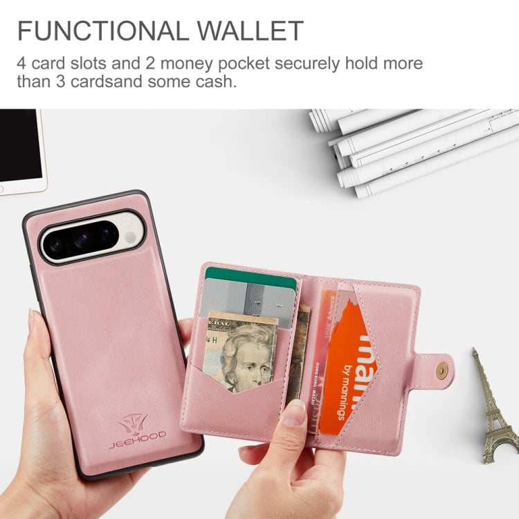 For Google Pixel 9 Pro JEEHOOD J01 Retro Magnetic Detachable Wallet Phone Case(Pink) - Google Cases by JEEHOOD | Online Shopping UK | buy2fix