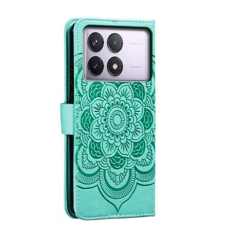 For Xiaomi Redmi K70 Sun Mandala Embossing Pattern Phone Leather Case(Green) - K70 Cases by buy2fix | Online Shopping UK | buy2fix