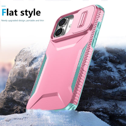 For iPhone 16 Sliding Camshield Phone Case(Pink + Grey Green) - iPhone 16 Cases by buy2fix | Online Shopping UK | buy2fix