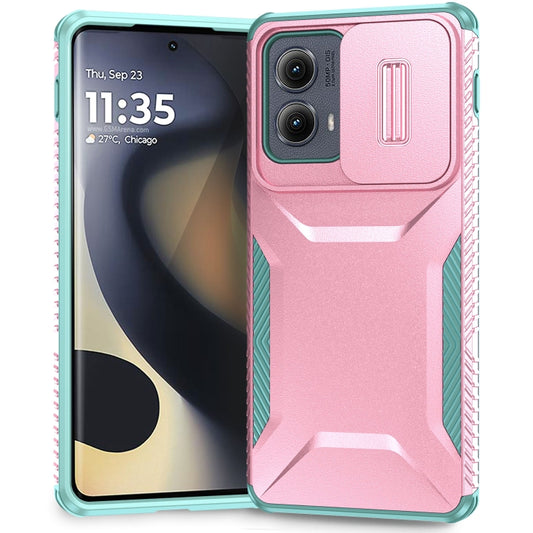 For Motorola Edge 5G 2024 Sliding Camshield Phone Case(Pink + Grey Green) - Motorola Cases by buy2fix | Online Shopping UK | buy2fix