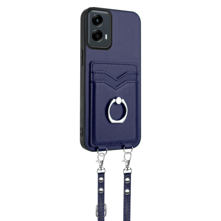 For Motorola Moto G Play 2024 5G R20 Crossbody Rope Ring Card Holder Phone Case(Blue) - Motorola Cases by buy2fix | Online Shopping UK | buy2fix