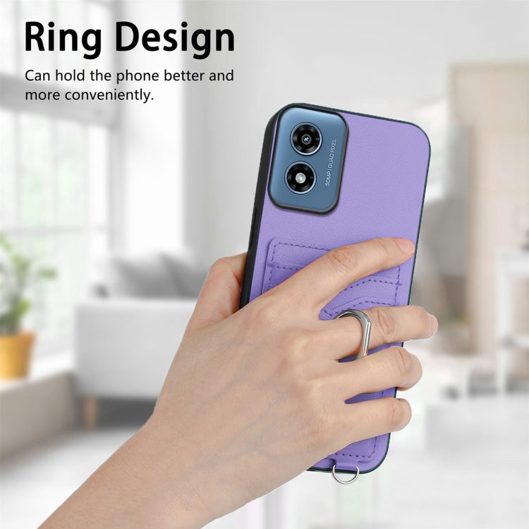 For Motorola Moto G Play 2024 4G R20 Crossbody Rope Ring Card Holder Phone Case(Purple) - Motorola Cases by buy2fix | Online Shopping UK | buy2fix