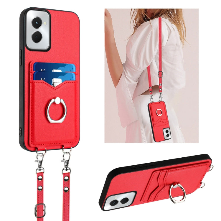 For Motorola Moto G Power 5G 2024 R20 Crossbody Rope Ring Card Holder Phone Case(Red) - Motorola Cases by buy2fix | Online Shopping UK | buy2fix