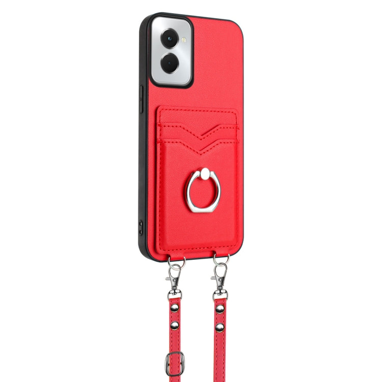 For Motorola Moto G Power 5G 2024 R20 Crossbody Rope Ring Card Holder Phone Case(Red) - Motorola Cases by buy2fix | Online Shopping UK | buy2fix