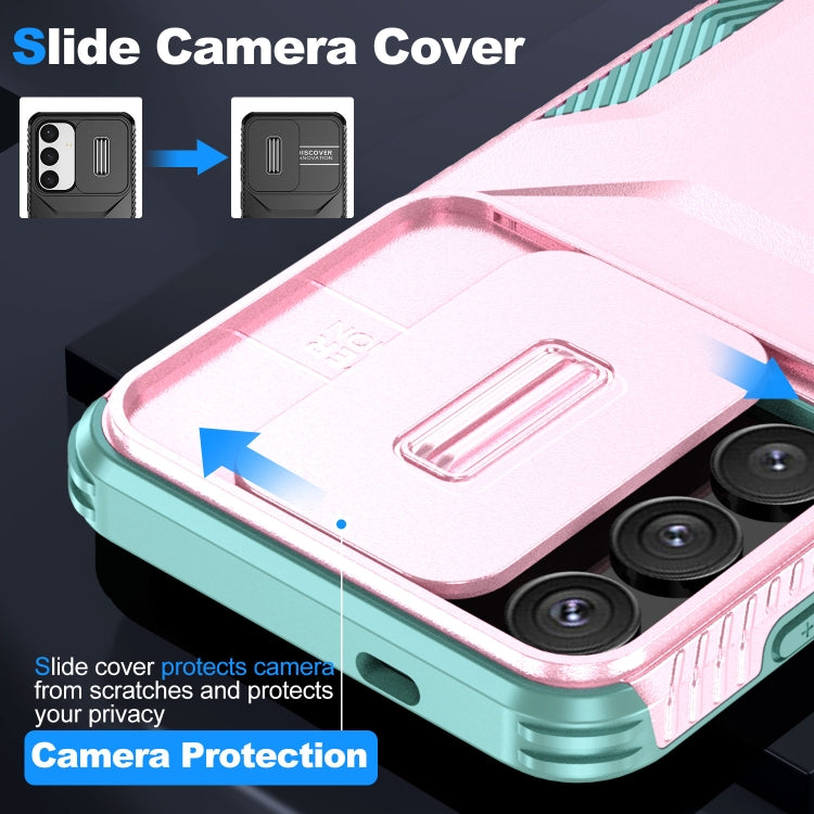 For Samsung Galaxy S25 5G / S24 5G Sliding Camshield Phone Case(Pink + Grey Green) - Galaxy S24 5G Cases by buy2fix | Online Shopping UK | buy2fix