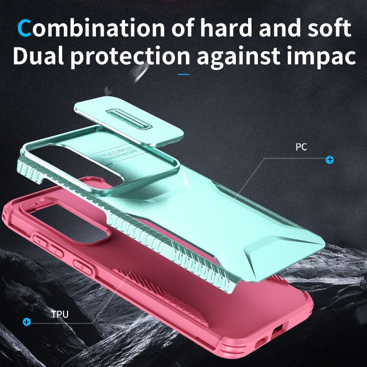 For Samsung Galaxy S25 5G / S24 5G Sliding Camshield Phone Case(Grey Green + Pink) - Galaxy S24 5G Cases by buy2fix | Online Shopping UK | buy2fix