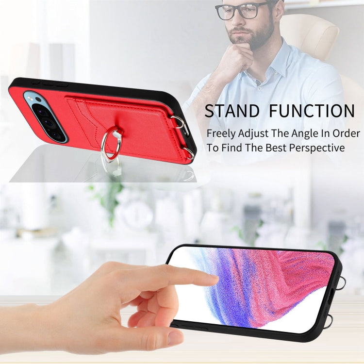 For Google Pixel 9 / 9 Pro R20 Crossbody Rope Ring Card Holder Phone Case(Red) - Google Cases by buy2fix | Online Shopping UK | buy2fix