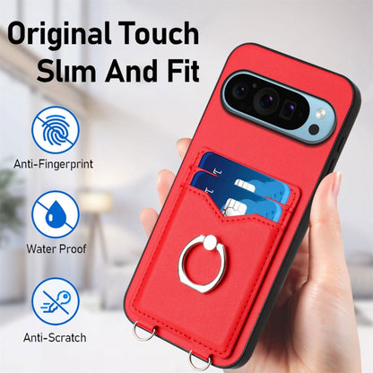 For Google Pixel 9 / 9 Pro R20 Crossbody Rope Ring Card Holder Phone Case(Red) - Google Cases by buy2fix | Online Shopping UK | buy2fix