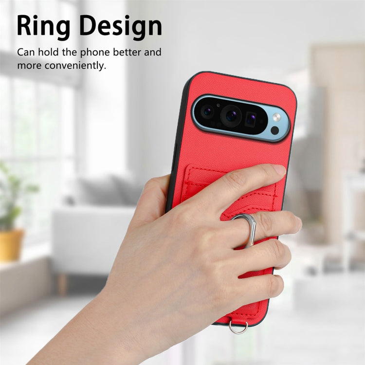 For Google Pixel 9 / 9 Pro R20 Crossbody Rope Ring Card Holder Phone Case(Red) - Google Cases by buy2fix | Online Shopping UK | buy2fix