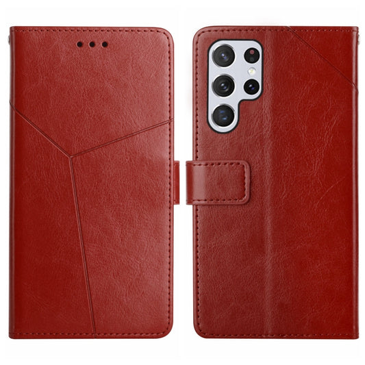 For Samsung Galaxy S25 Ultra 5G Y-shaped Pattern Flip Leather Phone Case(Brown) - Galaxy S25 Ultra 5G Cases by buy2fix | Online Shopping UK | buy2fix