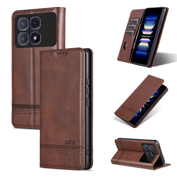 For Redmi K70 Ultra AZNS Magnetic Calf Texture Flip Leather Phone Case(Dark Brown) - Xiaomi Cases by AZNS | Online Shopping UK | buy2fix