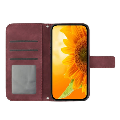 For Samsung Galaxy S25+ 5G Skin Feel Sun Flower Embossed Flip Leather Phone Case with Lanyard(Wine Red) - Galaxy S25+ 5G Cases by buy2fix | Online Shopping UK | buy2fix