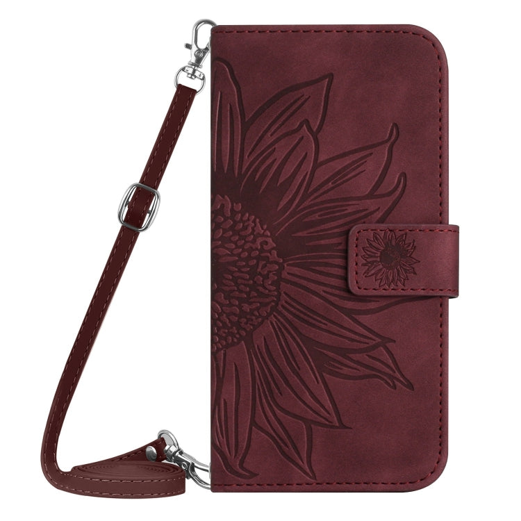 For Samsung Galaxy S25 Ultra 5G Skin Feel Sun Flower Embossed Flip Leather Phone Case with Lanyard(Wine Red) - Galaxy S25 Ultra 5G Cases by buy2fix | Online Shopping UK | buy2fix