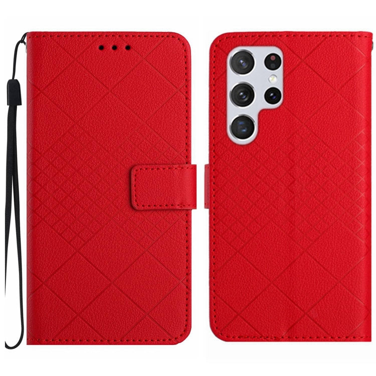 For Samsung Galaxy S25 Ultra 5G Rhombic Grid Texture Leather Phone Case(Red) - Galaxy S25 Ultra 5G Cases by buy2fix | Online Shopping UK | buy2fix