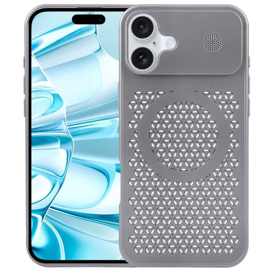 For iPhone 16 Pure Color Honeycomb Aromatherapy MagSafe Phone Case(Grey) - iPhone 16 Cases by buy2fix | Online Shopping UK | buy2fix