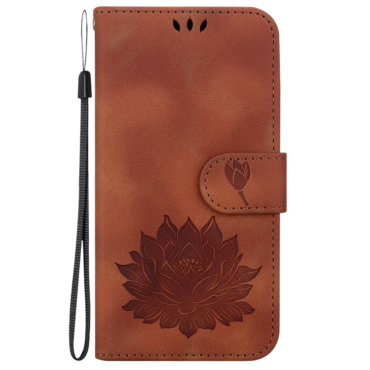 For iPhone 16 Pro Max Lotus Embossed Leather Phone Case(Brown) - iPhone 16 Pro Max Cases by buy2fix | Online Shopping UK | buy2fix