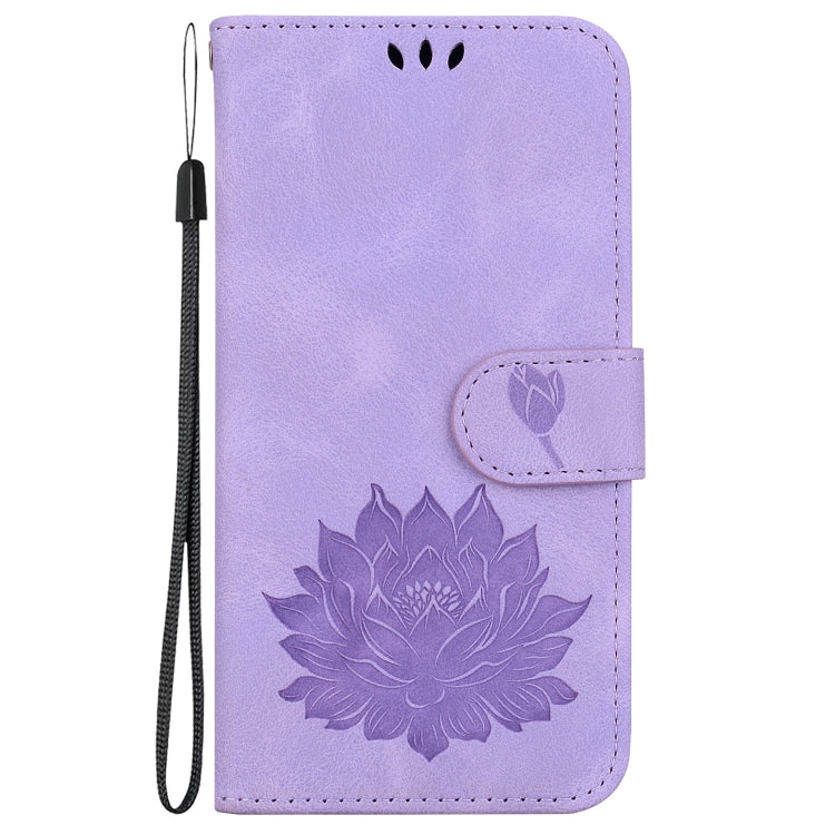 For Google Pixel 9 Pro Lotus Embossed Leather Phone Case(Purple) - Google Cases by buy2fix | Online Shopping UK | buy2fix