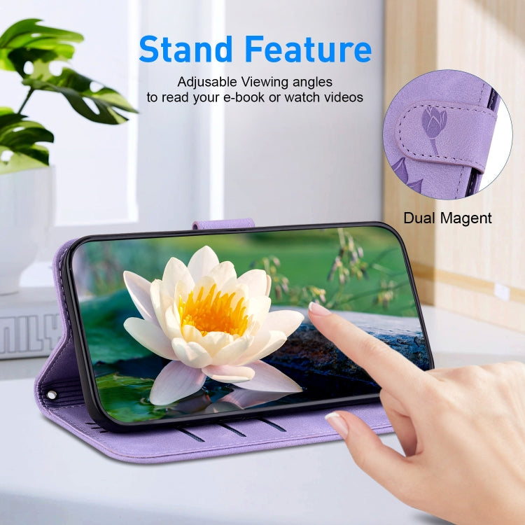 For Google Pixel 9 Pro Lotus Embossed Leather Phone Case(Purple) - Google Cases by buy2fix | Online Shopping UK | buy2fix