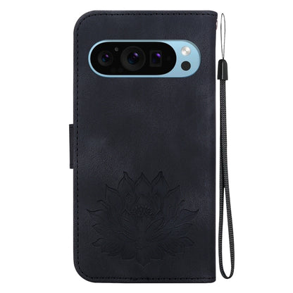 For Google Pixel 9 Pro Lotus Embossed Leather Phone Case(Black) - Google Cases by buy2fix | Online Shopping UK | buy2fix