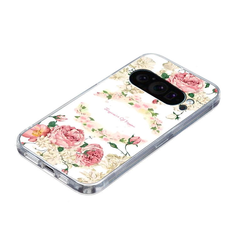 For Google Pixel 9 Colored Drawing Pattern Transparent TPU Phone Case(Rose) - Google Cases by buy2fix | Online Shopping UK | buy2fix