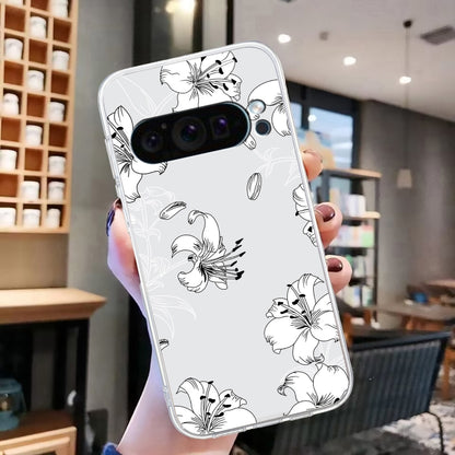 For Google Pixel 9 Pro Colored Drawing Pattern Transparent TPU Phone Case(White Flower) - Google Cases by buy2fix | Online Shopping UK | buy2fix