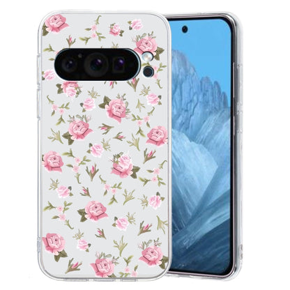 For Google Pixel 9 Pro Colored Drawing Pattern Transparent TPU Phone Case(Pink Floral) - Google Cases by buy2fix | Online Shopping UK | buy2fix