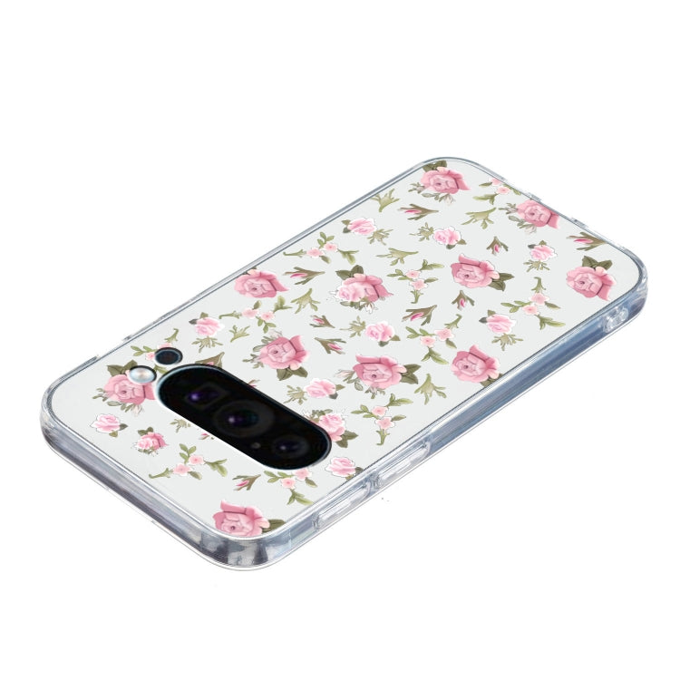 For Google Pixel 9 Pro Colored Drawing Pattern Transparent TPU Phone Case(Pink Floral) - Google Cases by buy2fix | Online Shopping UK | buy2fix