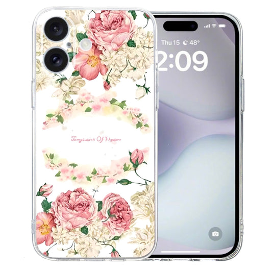 For iPhone 16 Colored Drawing Pattern Transparent TPU Phone Case(Rose) - iPhone 16 Cases by buy2fix | Online Shopping UK | buy2fix