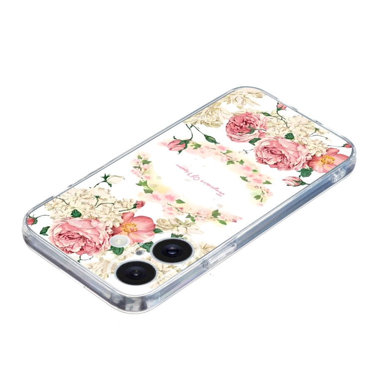 For iPhone 16 Colored Drawing Pattern Transparent TPU Phone Case(Rose) - iPhone 16 Cases by buy2fix | Online Shopping UK | buy2fix