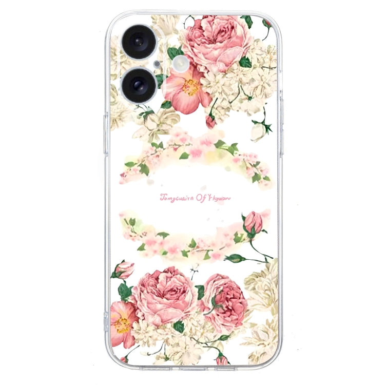 For iPhone 16 Plus Colored Drawing Pattern Transparent TPU Phone Case(Rose) - iPhone 16 Plus Cases by buy2fix | Online Shopping UK | buy2fix