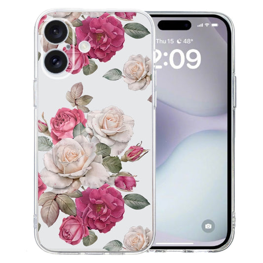 For iPhone 16 Plus Colored Drawing Pattern Transparent TPU Phone Case(Peony) - iPhone 16 Plus Cases by buy2fix | Online Shopping UK | buy2fix