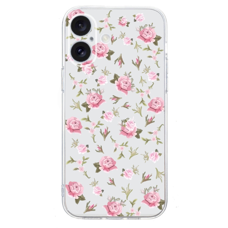 For iPhone 16 Plus Colored Drawing Pattern Transparent TPU Phone Case(Pink Floral) - iPhone 16 Plus Cases by buy2fix | Online Shopping UK | buy2fix