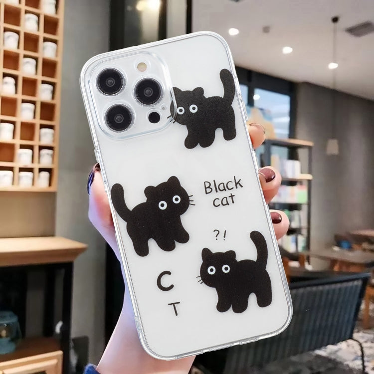 For iPhone 16 Pro Colored Drawing Pattern Transparent TPU Phone Case(Black Cat) - iPhone 16 Pro Cases by buy2fix | Online Shopping UK | buy2fix